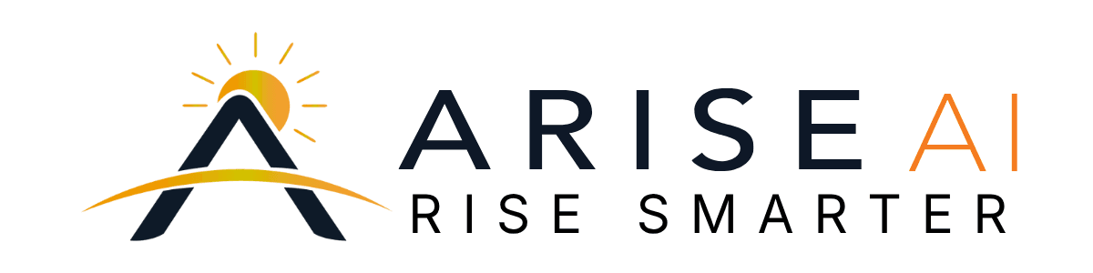 Arise AI logo with rising sun and bridge mark. Rise Smarter